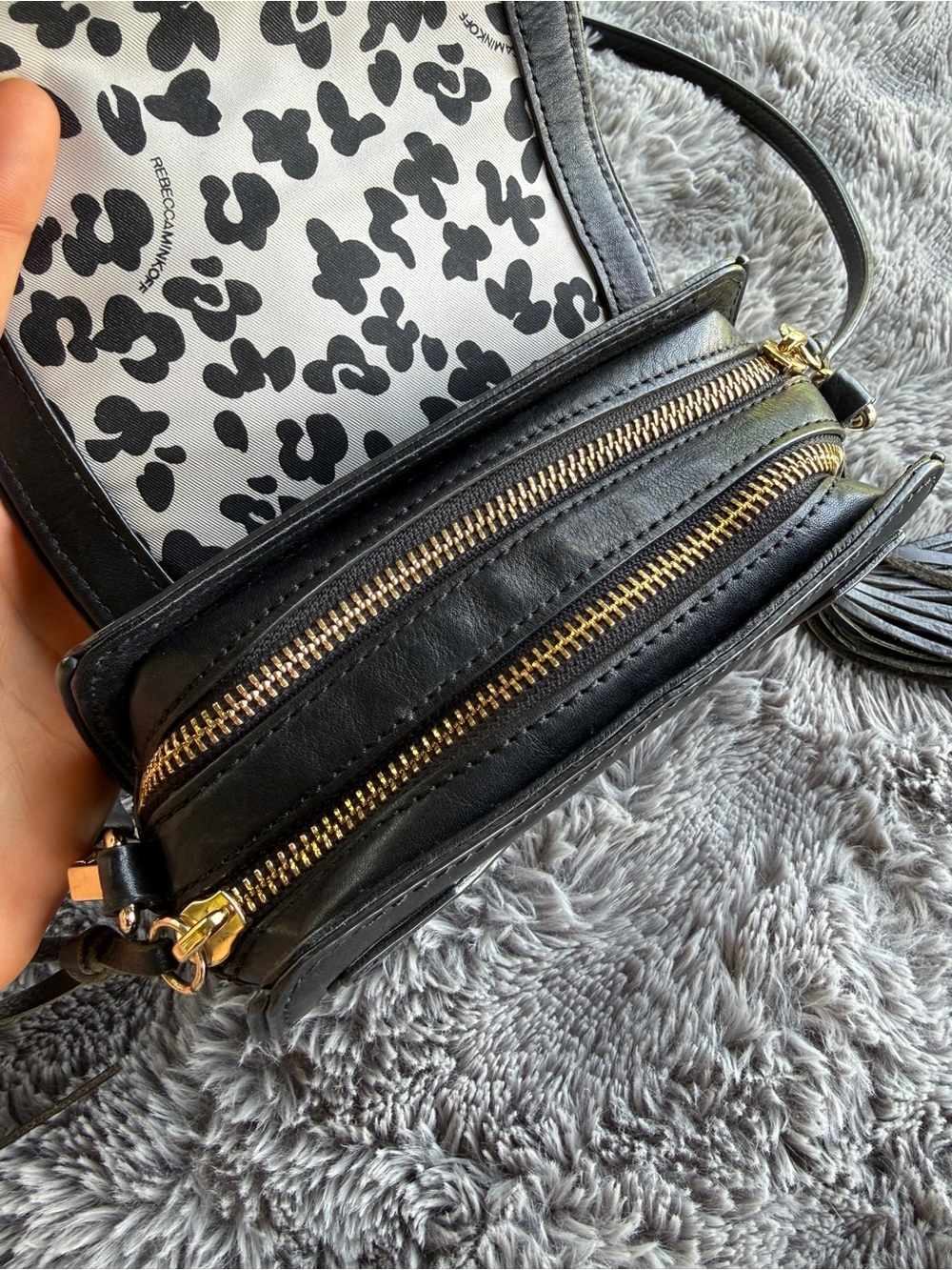 Rebecca Minkoff Mini Suki Black Leather Crossbody Bag with Tassel Accent - Picture 9 of 13